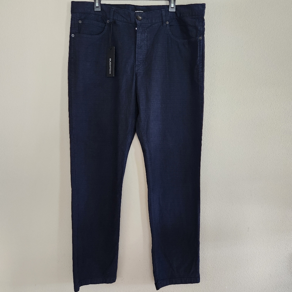 Bugatchi Mens Blue Straight Leg Herringbone 5 Pocket Pants Size 38 NWT